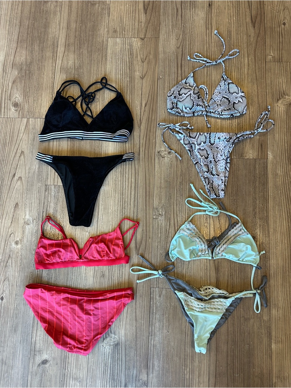 Mixed Bikini Set Bundle - Black, Snake Print, Pink, Mint